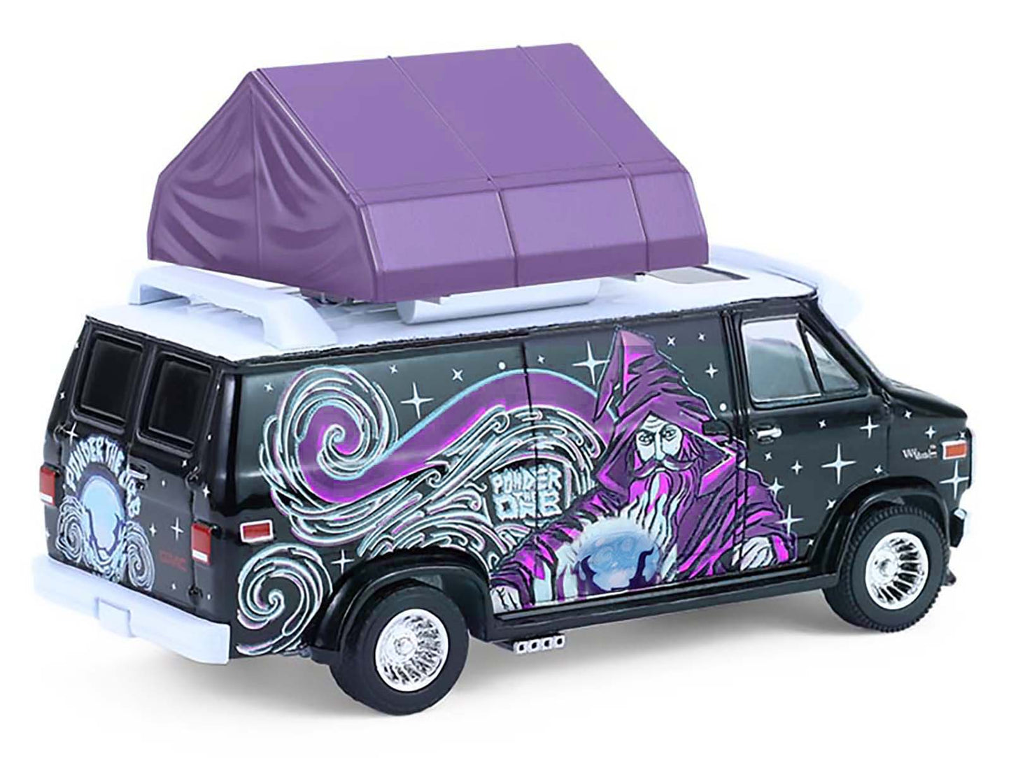 GreenLight 1978 GMC Vandura Custom Van Black with Wizard Graphics and White Top Camp'otel Cartop Sleeper Tent "The Great Outdoors" Series 4 1/64 Diecast Model Car by <h2>1978 Greenlight</h2> <p>High-q