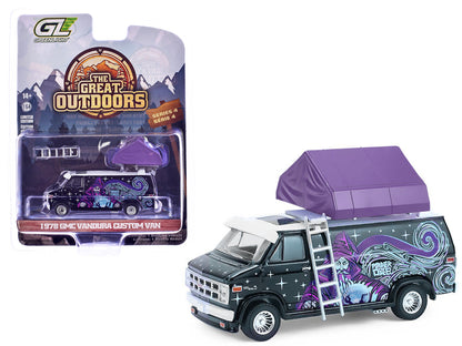 GreenLight 1978 GMC Vandura Custom Van Black with Wizard Graphics and White Top Camp'otel Cartop Sleeper Tent "The Great Outdoors" Series 4 1/64 Diecast Model Car by <h2>1978 Greenlight</h2> <p>High-q