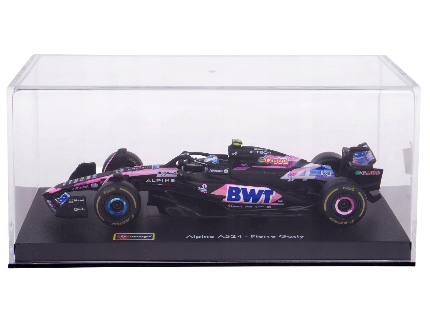 Alpine A524 #10 Pierre Gasly "BWT" "Formula One F1 World Championship" (2024) with Driver Figure and Display Case "Race" Series 1/43 T&y Diecast Model Car by Bburago