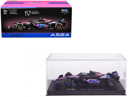 Alpine A524 #10 Pierre Gasly "BWT" "Formula One F1 World Championship" (2024) with Driver Figure and Display Case "Race" Series 1/43 T&y Diecast Model Car by Bburago