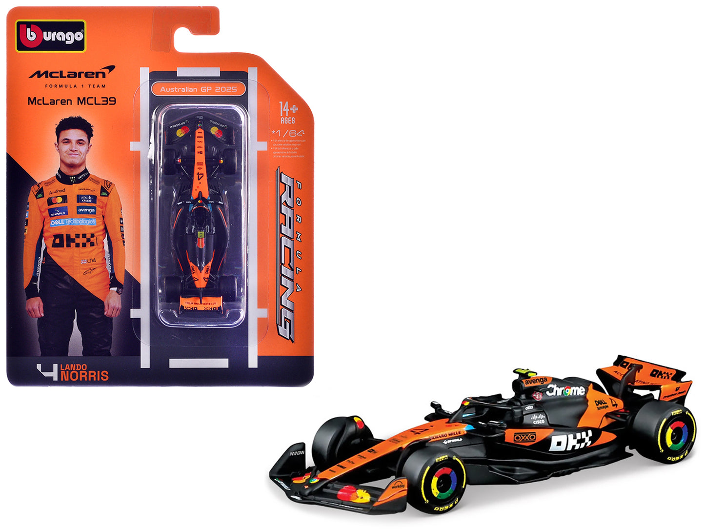 McLaren MCL39 #4 Lando Norris Winner Formula One F1 "Australian GP" (2025) "Formula Racing" Series 1/64 T&y Diecast Model Car by Bburago