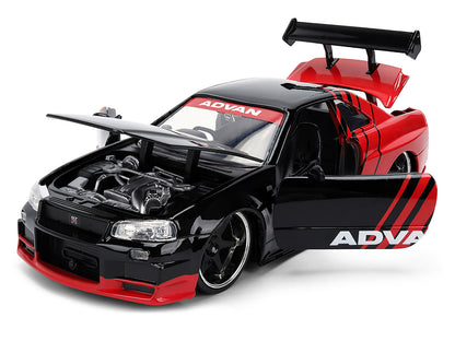 2002 Nissan Skyline GT-R (R34) RHD Black Red 1/24 Diecast Model Car - Jada