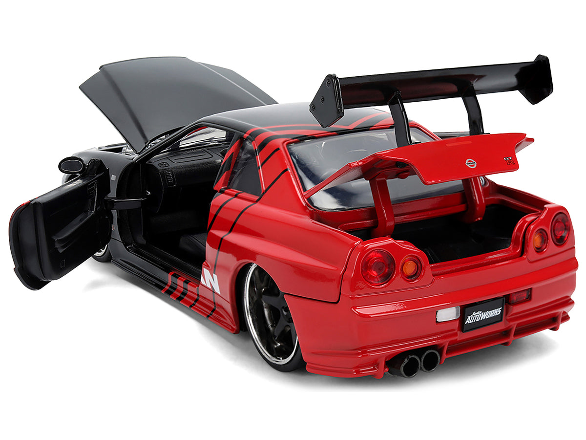 2002 Nissan Skyline GT-R (R34) RHD Black Red 1/24 Diecast Model Car - Jada