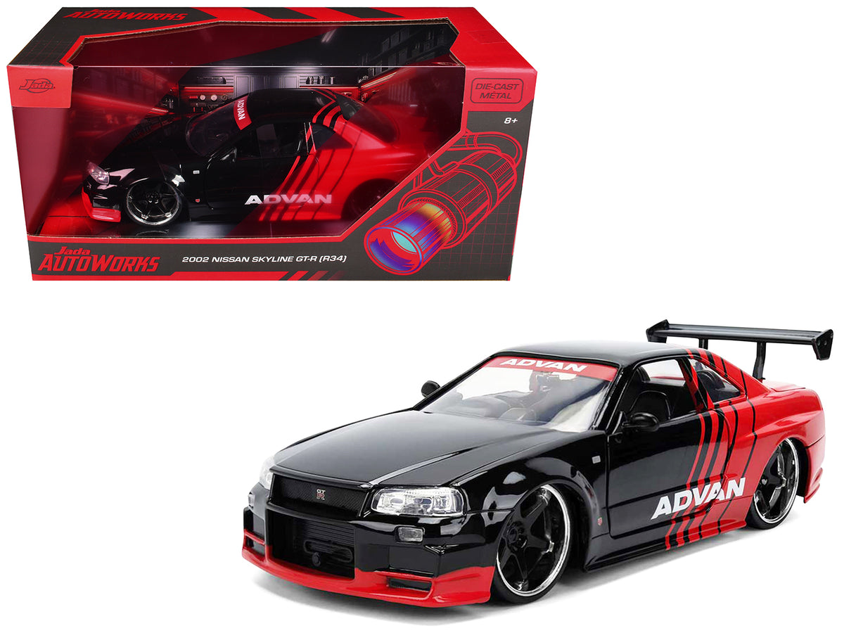 2002 Nissan Skyline GT-R (R34) RHD Black Red 1/24 Diecast Model Car - Jada