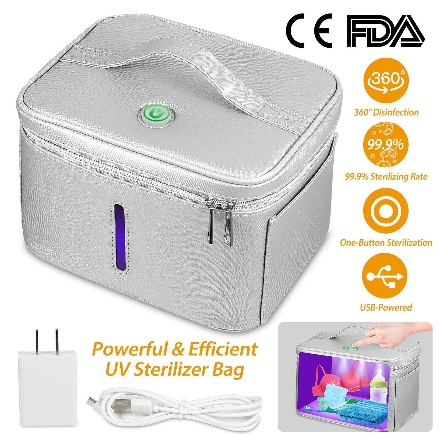 Imountek Uv Disinfection Bag, Portable Led Sanitizer Box Usb-Powered Travel Cle