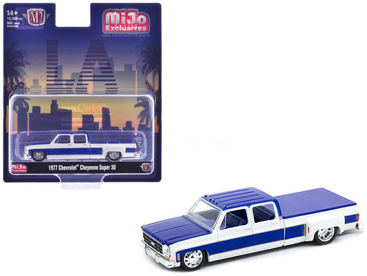 1977 Chevrolet Cheyenne Super 30 Pickup Truck White and Blue "LA" Limited Edition to 10560 pieces Worldwide 1/64 T&y Diecast Model Car by M2 Machines