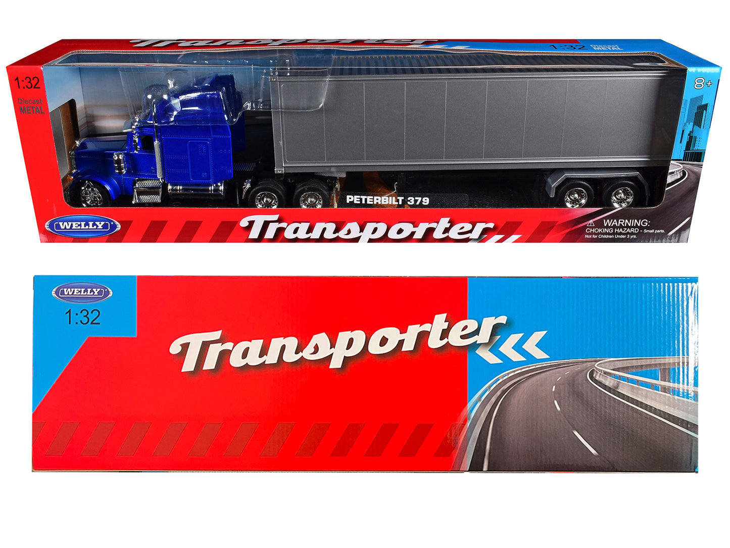 Peterbilt 379 Truck Blue Metallic with Silver Container "Transporter" Series 1/32 Diecast Model by Welly