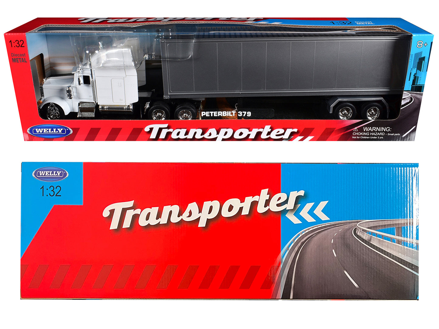 Peterbilt 379 Truck White with Silver Container "Transporter" Series 1/32 Diecast Model by Welly