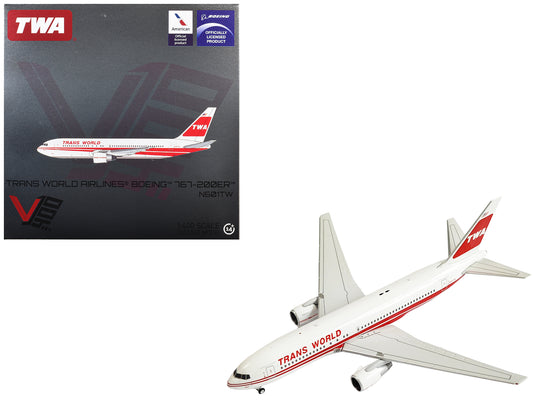 Boeing 767-200ER Commercial Aircraft "Trans World Airlines" (N601TW) White with Red Stripes 1/400 T&y Diecast Model by V1:400
