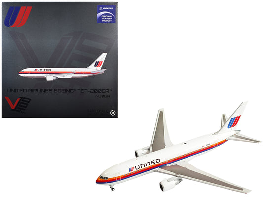 Boeing 767-200ER Commercial Aircraft "United Airlines" (N611UA) White with Stripes 1/400 T&y Diecast Model by V1:400