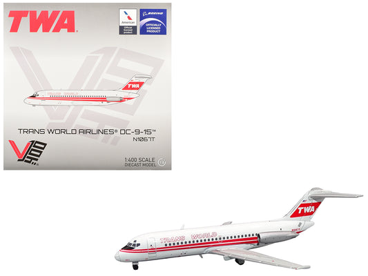 McDonnell Douglas DC-9-15 Commercial Aircraft "Trans World Airlines" (N1067T) White with Red Stripes 1/400 T&y Diecast Model by V1:400
