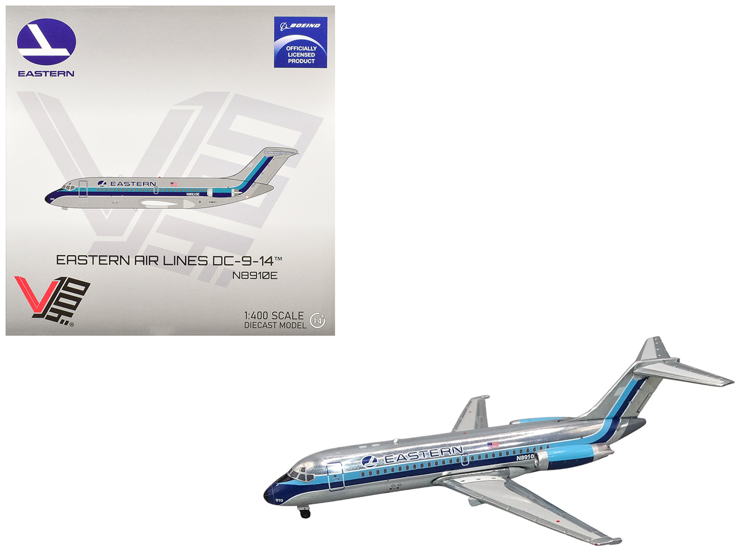 McDonnell Douglas DC-9-14 Commercial Aircraft "Eastern Air Lines" (N8910E) Silver with Blue Stripes 1/400 Diecast Model by V1:400