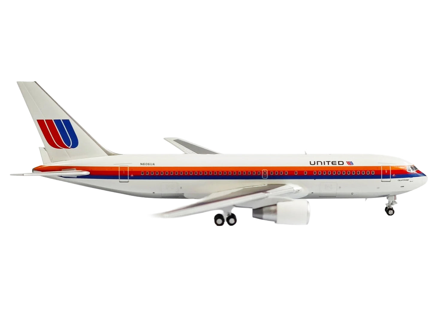 Boeing 767-200 Commercial Aircraft "United Airlines" (N606UA) White with Stripes 1/400 Diecast Model by V1:400
