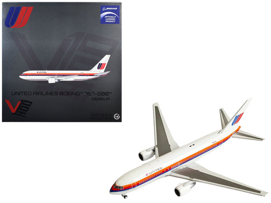 Boeing 767-200 Commercial Aircraft "United Airlines" (N606UA) White with Stripes 1/400 T&y Diecast Model by V1:400