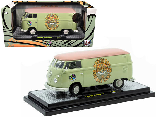 1960 Volkswagen Delivery Van "Maui & Sons" Light Olive Green with Salmon Top Limited Edition to 6650 pieces Worldwide 1/24 T&y Diecast Model Car by M2 Machines