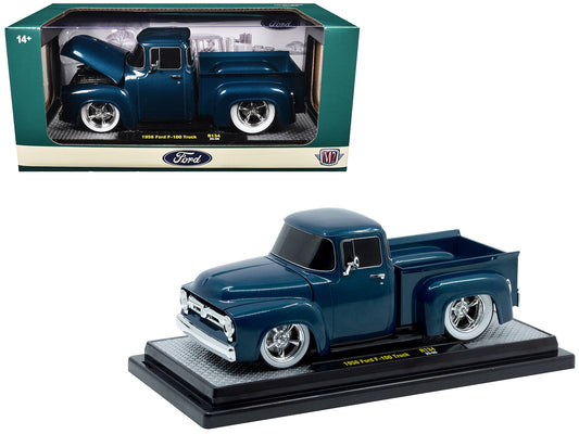 1956 Ford F-100 Pickup Truck Blue Metallic Limited Edition to 6650 pieces Worldwide 1/24 T&y Diecast Model Car by M2 Machines