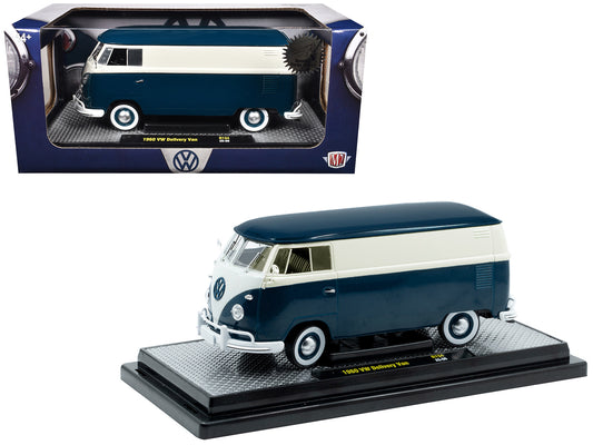 1960 Volkswagen Delivery Van Blue and White Limited Edition to 6650 pieces Worldwide 1/24 T&y Diecast Model Car by M2 Machines