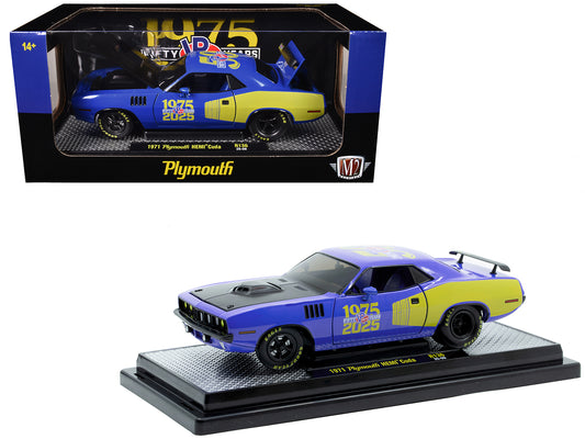 1971 Plymouth Hemi Cuda "VP Racing 50 Years" Blue with Yellow Sides Limited Edition to 8650 pieces Worldwide 1/24 T&y Diecast Model Car by M2 Machines