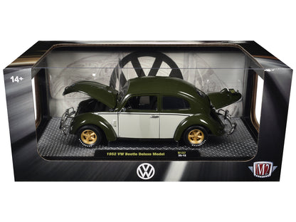 1952 Volkswagen Beetle Deluxe Model Dark Green with Beige Sides Limited Edition to 5250 pieces Worldwide 1/24 Diecast Model Car by M2 Machines