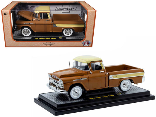 1958 Chevrolet Apache Cameo Pickup Truck Brown with Beige Top Limited Edition to 5250 pieces Worldwide 1/24 T&y Diecast Model Car by M2 Machines