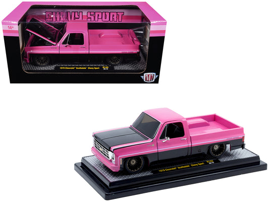 1979 Chevrolet Scottsdale Pickup Truck "Chevy Sport" Pink and Black Limited Edition to 6250 pieces Worldwide 1/24 T&y Diecast Model Car by M2 Machines