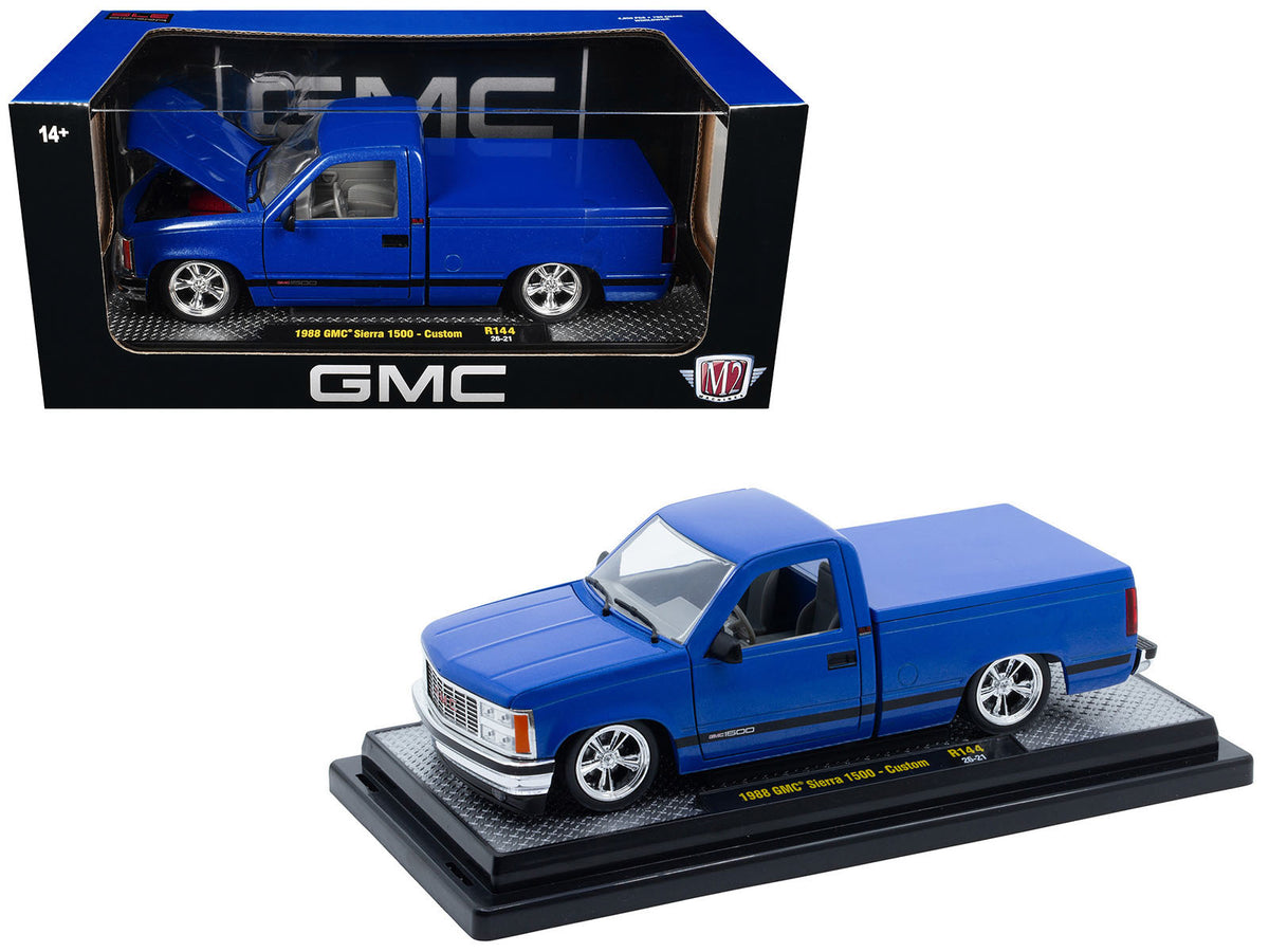 1988 GMC Sierra 1500 Custom Pickup Truck Blue Metallic 1/24 Diecast Model - M2