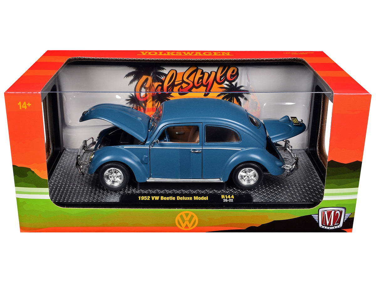 1952 Volkswagen Beetle Deluxe Model Matt Blue 1/24 Diecast Model Car - M2