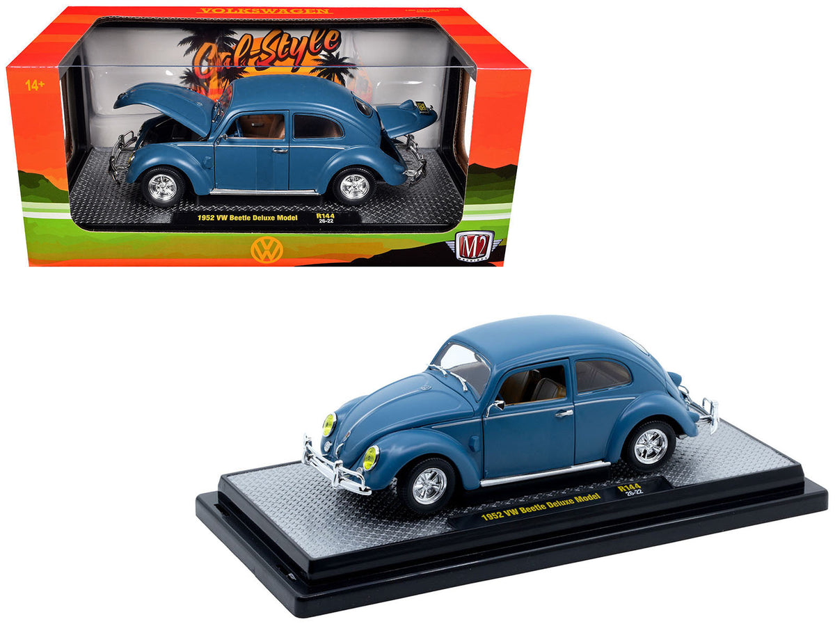 1952 Volkswagen Beetle Deluxe Model Matt Blue 1/24 Diecast Model Car - M2
