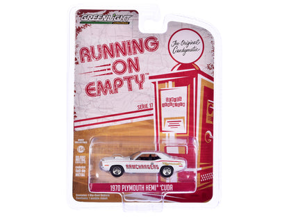 GreenLight 1970 Plymouth Hemi Barracuda "Ramchargers" White with Red Stripes "Running on Empty" Series 17 1/64 Diecast Model Car by <h2>1970 Greenlight</h2> <p>High-quality perfect for collectors and