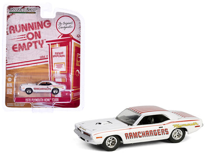 GreenLight 1970 Plymouth Hemi Barracuda "Ramchargers" White with Red Stripes "Running on Empty" Series 17 1/64 Diecast Model Car by <h2>1970 Greenlight</h2> <p>High-quality perfect for collectors and