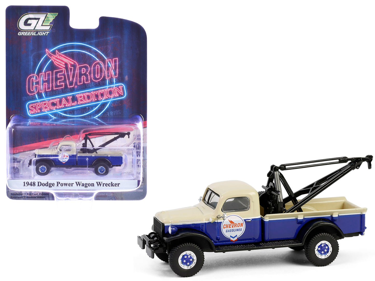 GreenLight 1948 Dodge Power Wagon Wrecker Tow Truck Beige and Blue "Chevron Special Edition" Series 1 1/64 Diecast Model Car by <h2>1948 Greenlight</h2> <p>High-quality perfect for collectors enthusia
