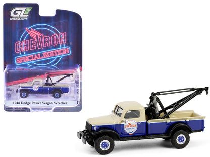 GreenLight 1948 Dodge Power Wagon Wrecker Tow Truck Beige and Blue "Chevron Special Edition" Series 1 1/64 Diecast Model Car by <h2>1948 Greenlight</h2> <p>High-quality perfect for collectors enthusia