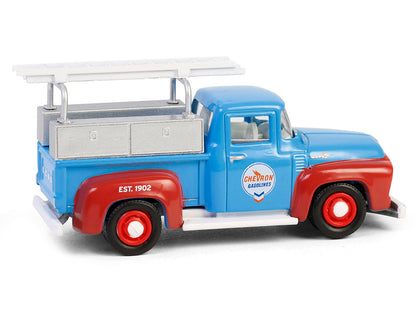 GreenLight 1956 Ford F-100 Pickup Truck with Tool Boxes and Ladders "Chevron" Blue Red "Chevron Special Edition" Series 1 1/64 Diecast Model Car by <h2>1956 Greenlight</h2> <p>High-quality perfect for
