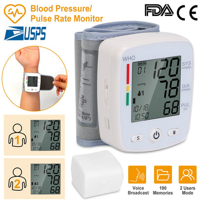 Blood Pressure Monitor Wrist Digital High Cuff Heartbeat Tester W/ 90X2 Reading