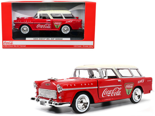 1955 Chevrolet Bel Air Nomad Red with White Top "Coca-Cola" 1/24 T&y Diecast Model Car by Motor City Classics