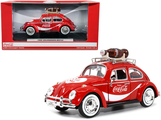 1966 Volkswagen Beetle Red "Enjoy Coca-Cola" with Roof Rack and Accessories 1/24 T&y Diecast Model Car by Motor City Classics