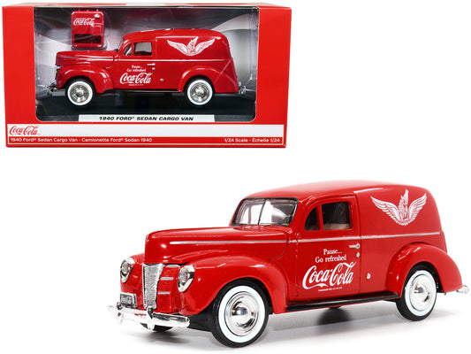 1940 Ford Sedan Cargo Van Red "Pause... Go Refreshed Coca-Cola" with Vending Machine Accessory 1/24 T&y Diecast Model Car by Motor City Classics