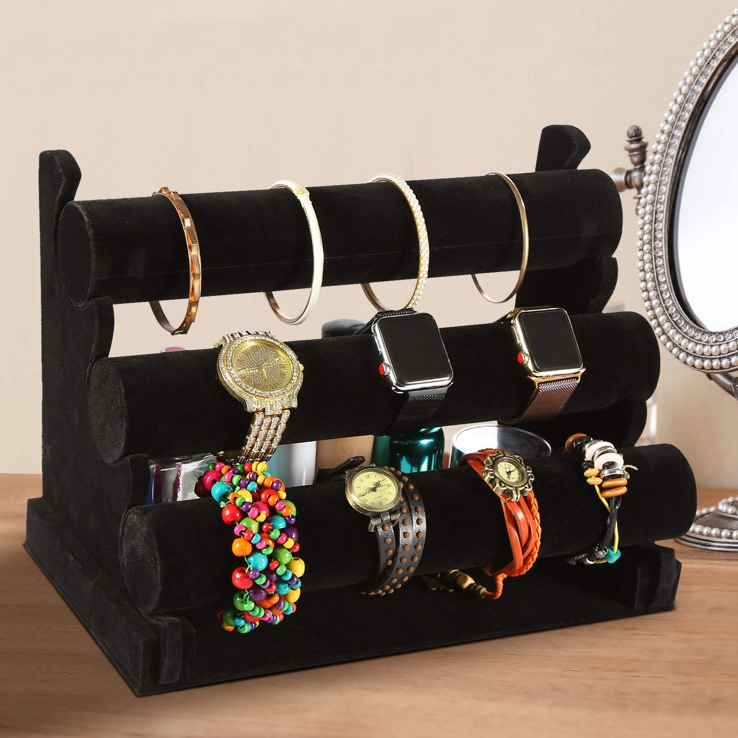 3-Tier Velvet Jewelry Stand Removable Bracelet Holder Watch Bangle Display Rack