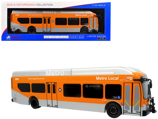 New Flyer Xcelsior Transit Bus Bank "Los Angeles Metro" Orange and Silver "The Bus & Motorcoach Collection" Limited Edition to 504 Pieces Worldwide 1/43 Model by Iconic Replicas T&y