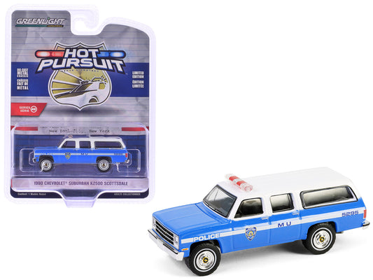 1990 Chevrolet Suburban K2500 Scottsdale "NYPD (New York City Police Department)" Blue with White Top "Hot Pursuit" Series 46 1/64 T&y Diecast Model Car by Greenlight