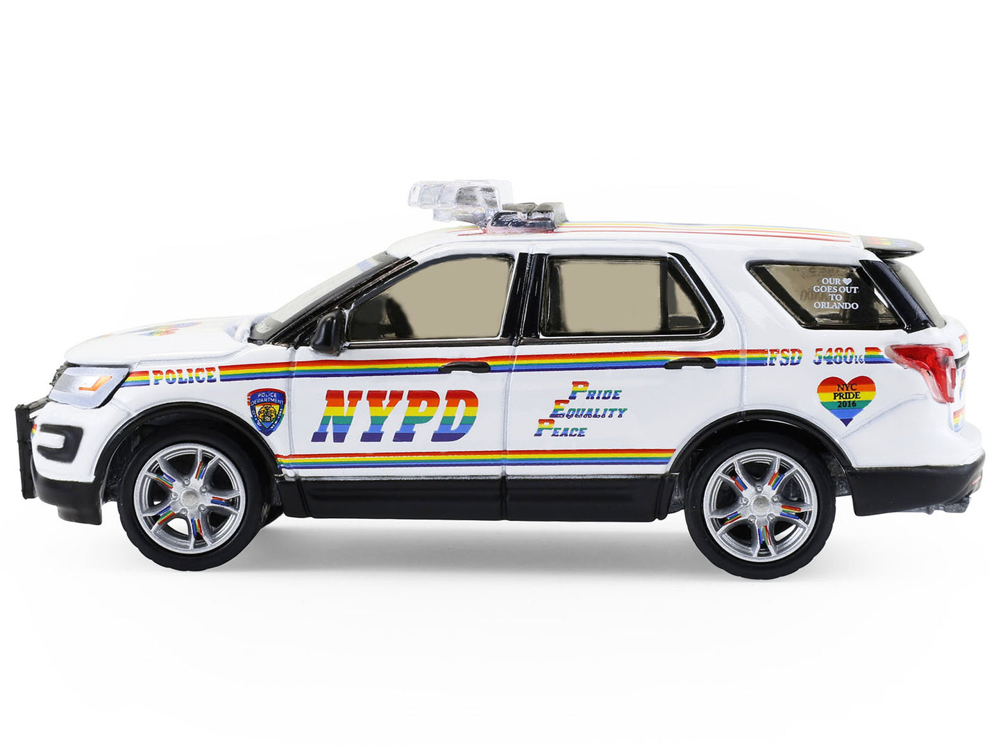 GreenLight 2016 Ford Police Interceptor Utility "New York Department (NYPD) Pride Livery" White with Rainbow Stripes "Hot Pursuit" Series 47 1/64 Diecast Model Car by <h2>2016 Greenlight</h2> <p>High-