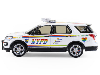 GreenLight 2016 Ford Police Interceptor Utility "New York Department (NYPD) Pride Livery" White with Rainbow Stripes "Hot Pursuit" Series 47 1/64 Diecast Model Car by <h2>2016 Greenlight</h2> <p>High-