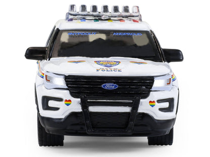 GreenLight 2016 Ford Police Interceptor Utility "New York Department (NYPD) Pride Livery" White with Rainbow Stripes "Hot Pursuit" Series 47 1/64 Diecast Model Car by <h2>2016 Greenlight</h2> <p>High-