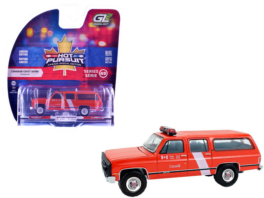 1991 GMC Suburban "Canada Coast Guard" Red with White Stripes "Hot Pursuit - Canada Special Edition" Series 1/64 T&y Diecast Model Car by Greenlight