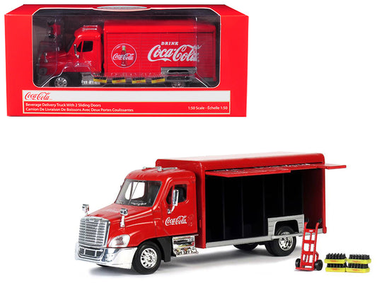 Beverage Delivery Truck "Coca-Cola" with Handcart and 4 Bottle Cases 1/50 T&y Diecast Model by Motorcity Classics