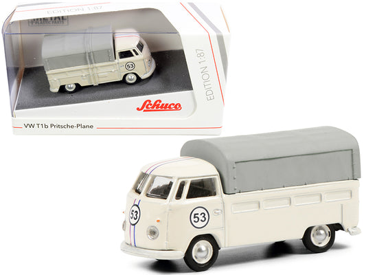 Volkswagen T1b Pritsche Plane Pickup Truck with Canopy #53 Cream 1/87 Diecast