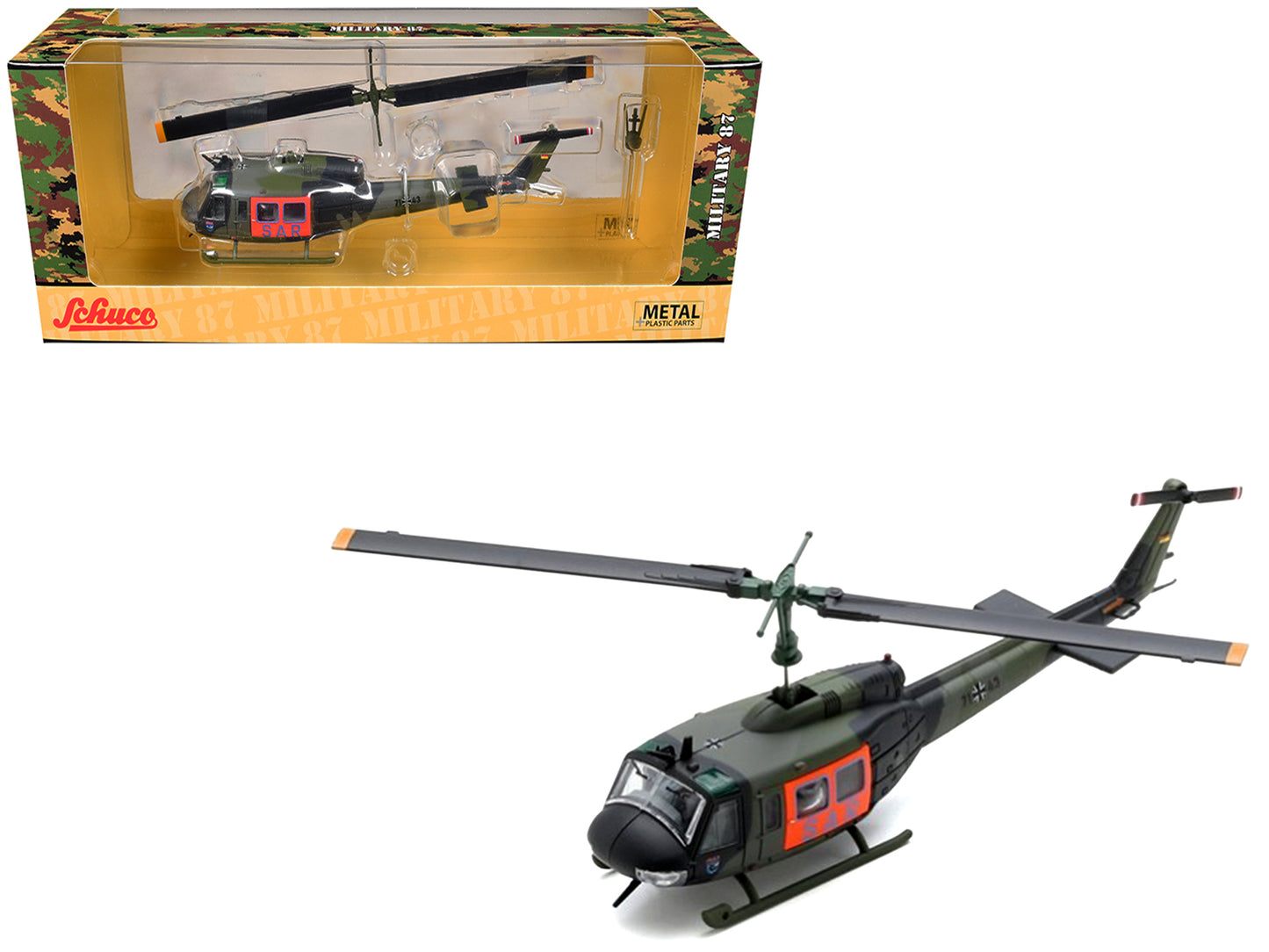 Bell UH 1D Helicopter "SAR - German Army" Green Camouflage 1/87 (HO) Scale T&y Diecast Model Car by Schuco