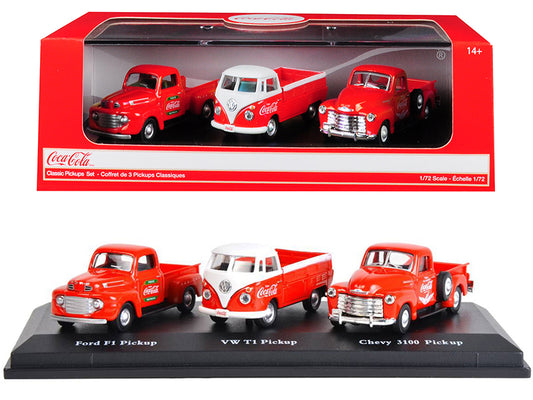 "Classic Pickups" Gift Set of 3 Pickup Trucks "Coca Cola" 1/72 T&y Diecast Model Cars by Motorcity Classics