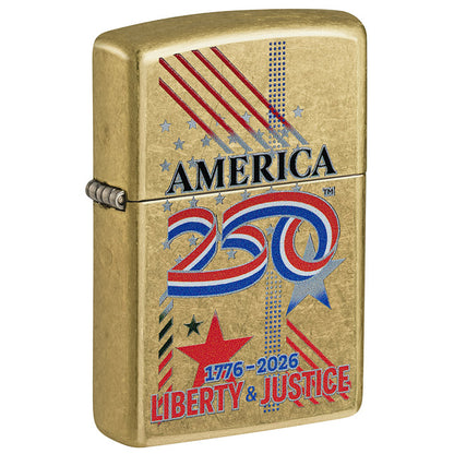 Zippo Windproof Lighter America250™ Liberty & Justice Color Image - Street Brass