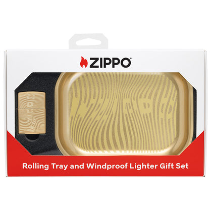 Zippo Laser Engraved Rolling Tray & Lighter Gift Set - High Polish Brass